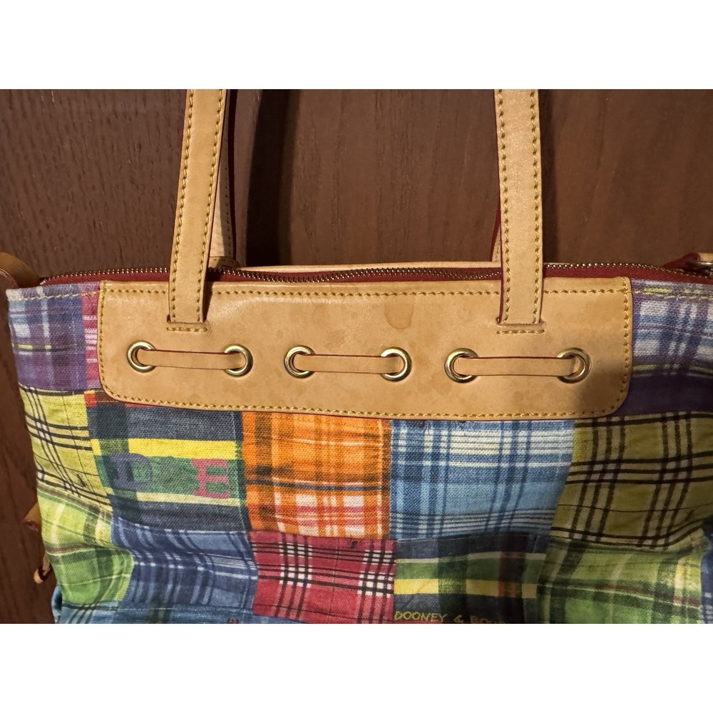 Vtg Dooney & Bourke Ants Picnic Madras Plaid Double Handle Purse Tote Bag TbA - Picture 2 of 13